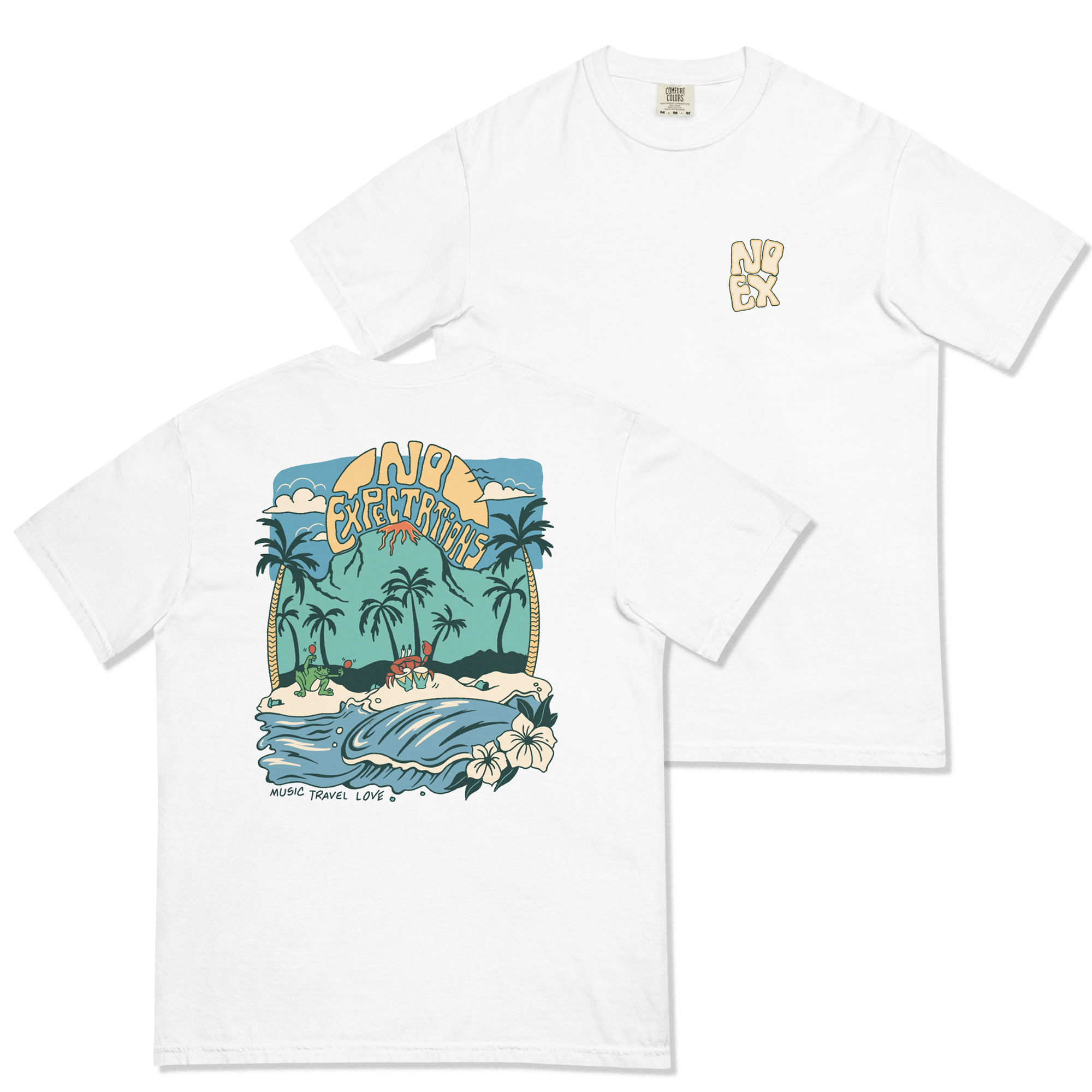 Soft and Durable Comfort Colors short sleeve t-shirt featuring the Island Beats Design part of the No Expectations brand collection white