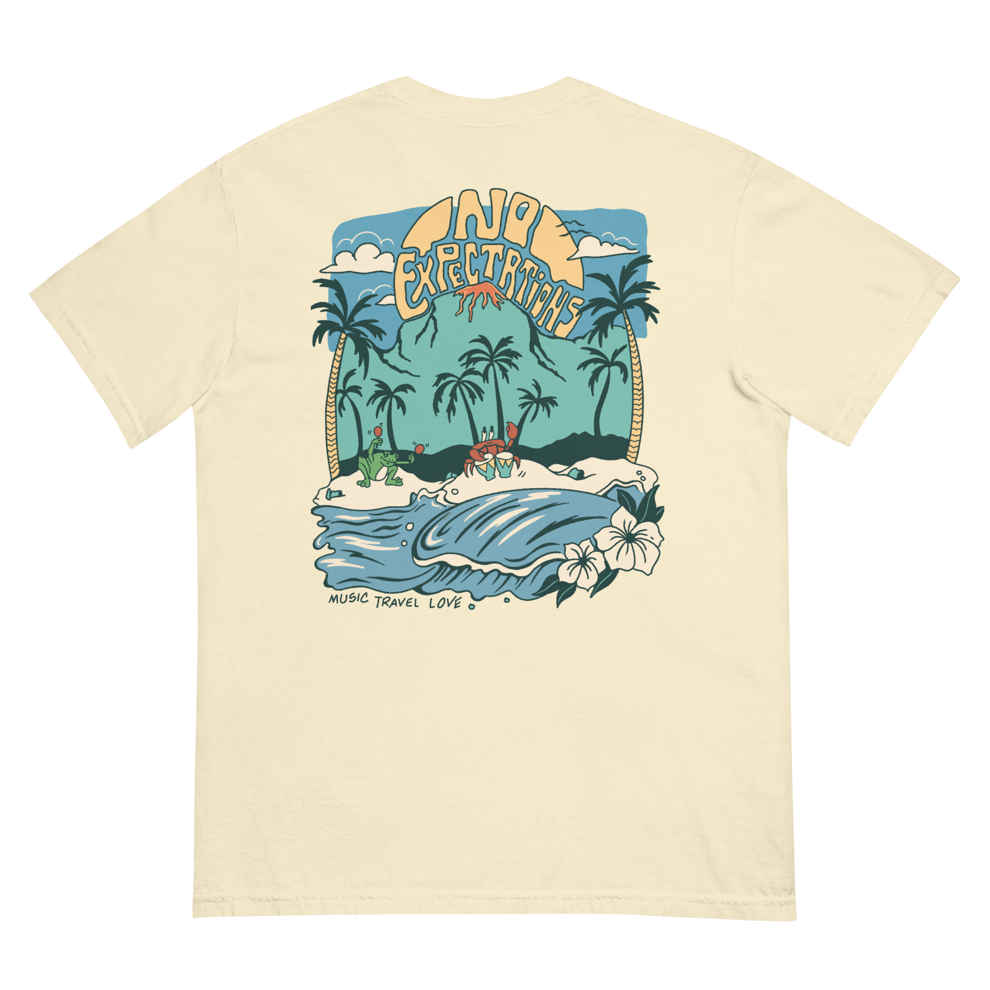 Soft and Durable Comfort Colors short sleeve t-shirt featuring the Island Beats Design part of the No Expectations brand collection Ivory