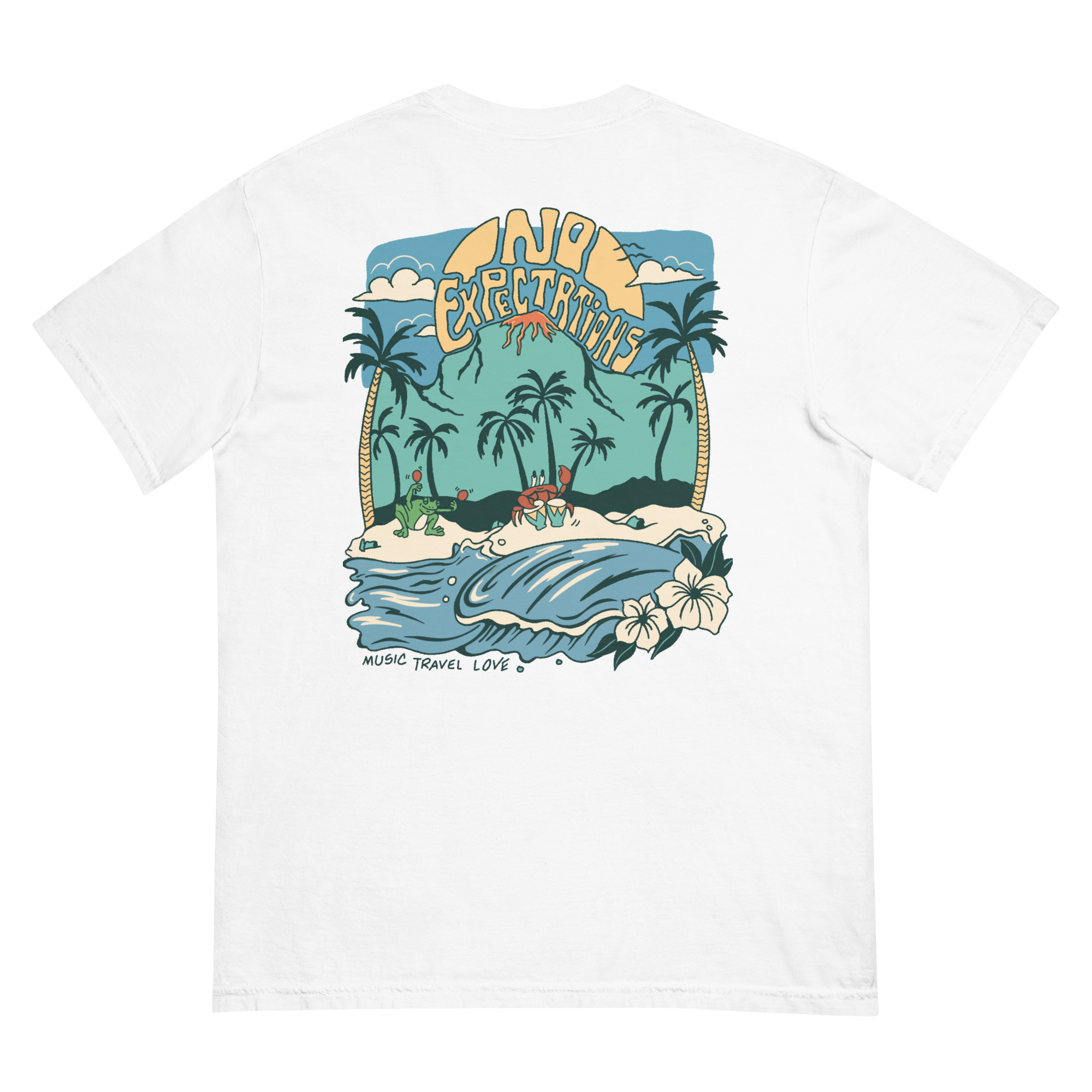 Soft and Durable Comfort Colors short sleeve t-shirt featuring the Island Beats Design part of the No Expectations brand collection White