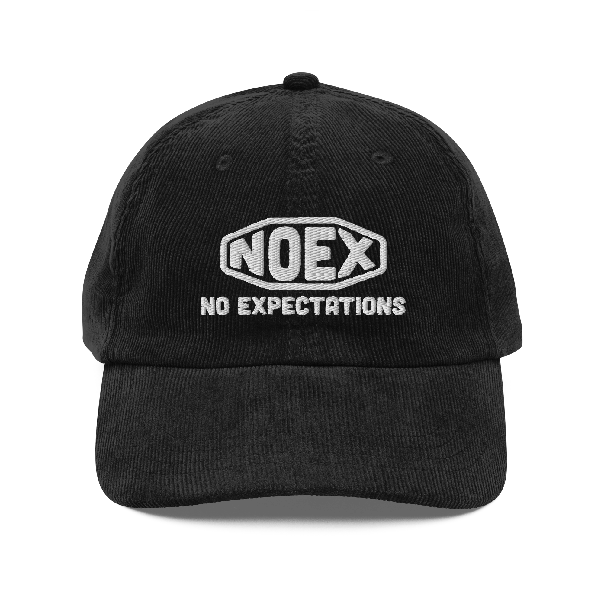Unisex Embroidered Corduroy Hat featuring the No Expectations logo on the front, part of the No Expectations brand collection Black