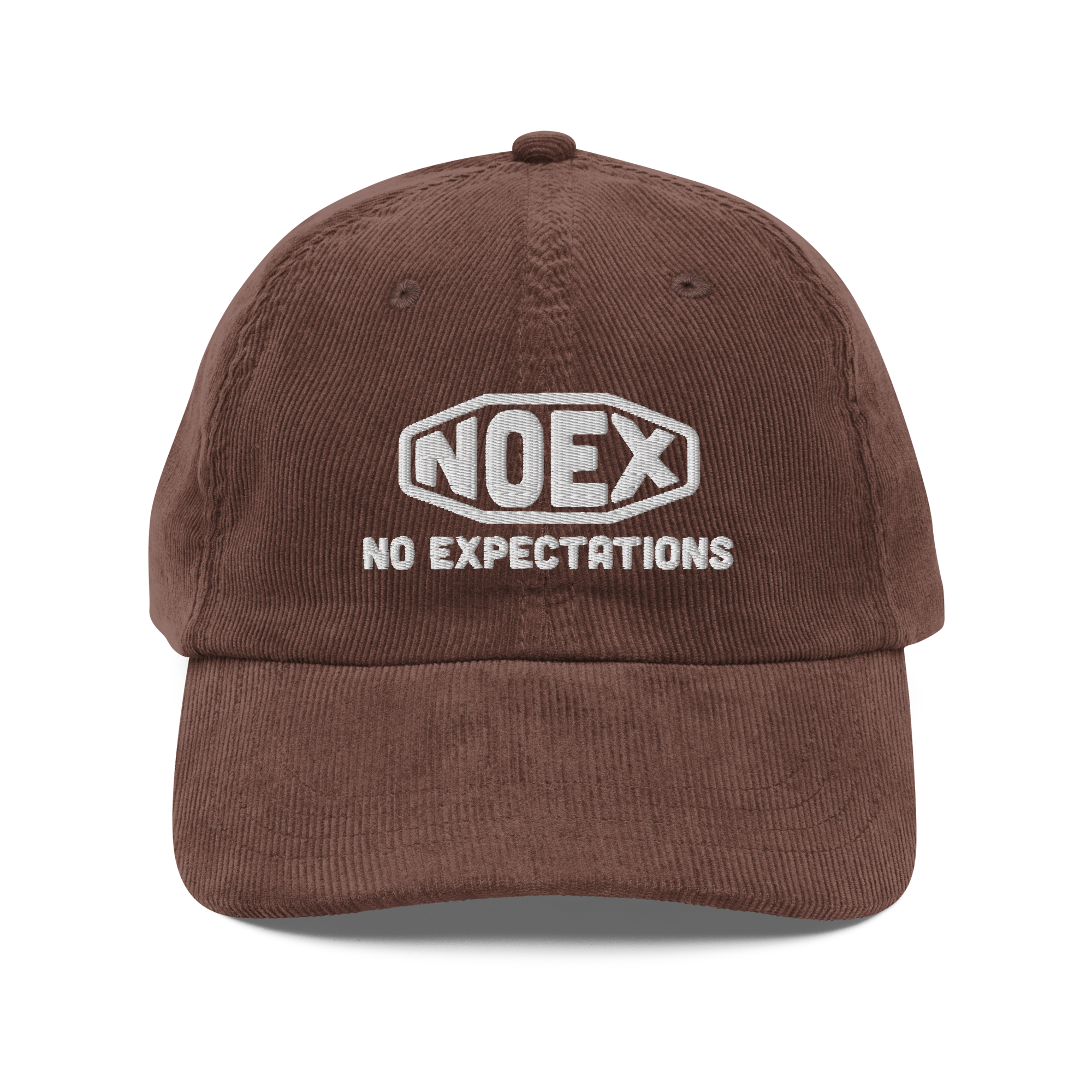 Unisex Embroidered Corduroy Hat featuring the No Expectations logo on the front, part of the No Expectations brand collection Brown