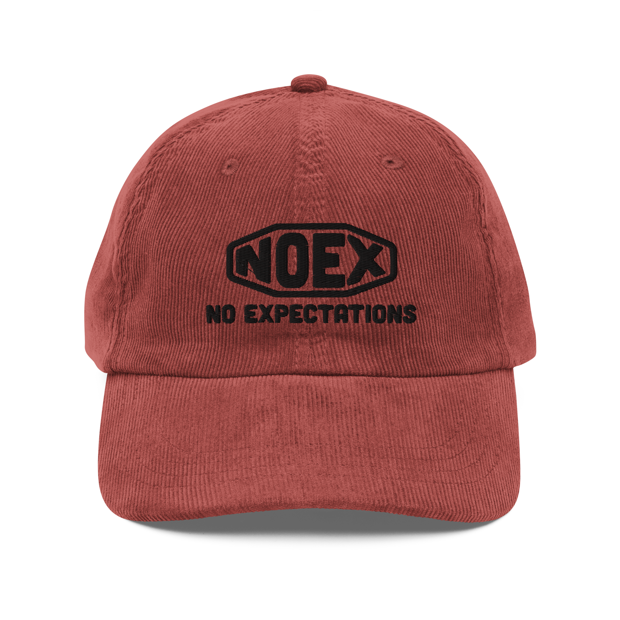 Unisex Embroidered Corduroy Hat featuring the No Expectations logo on the front, part of the No Expectations brand collection Burgundy
